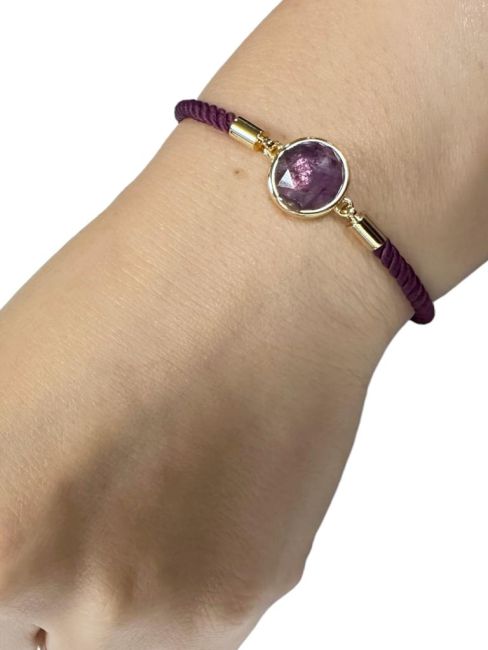 Faceted Round Amethyst Brass Rope Bracelet 12mm