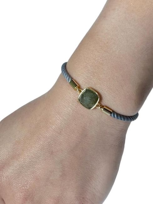 Faceted Square Labradorite Brass Rope Bracelet 11mm