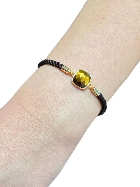 Faceted Round Tiger Eye Brass Rope Bracelet 12mm