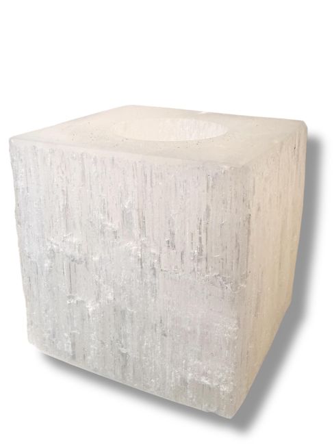 incense at Raw Selenite Cube Candlestick 7cm 0.7-1Kg