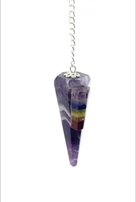 Pendulum Amethyst & Seven Chakras conical 6 faces