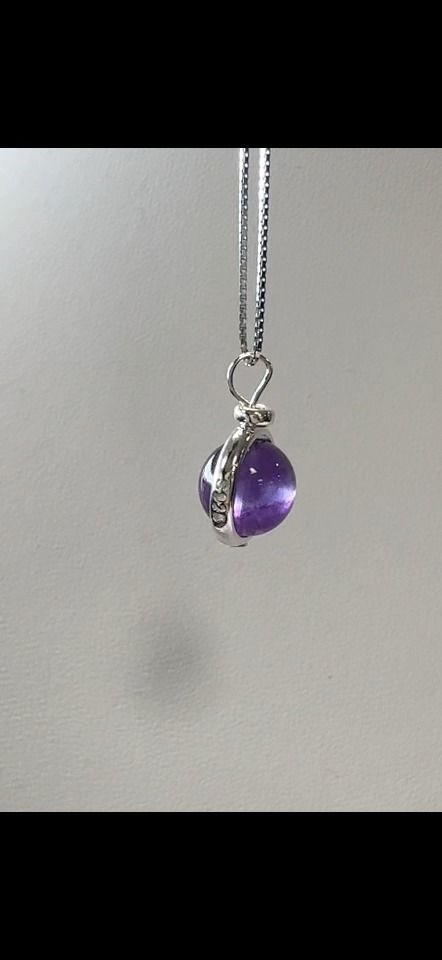 925 Silver Necklace with Amethyst Ball Pendant AA 10mm