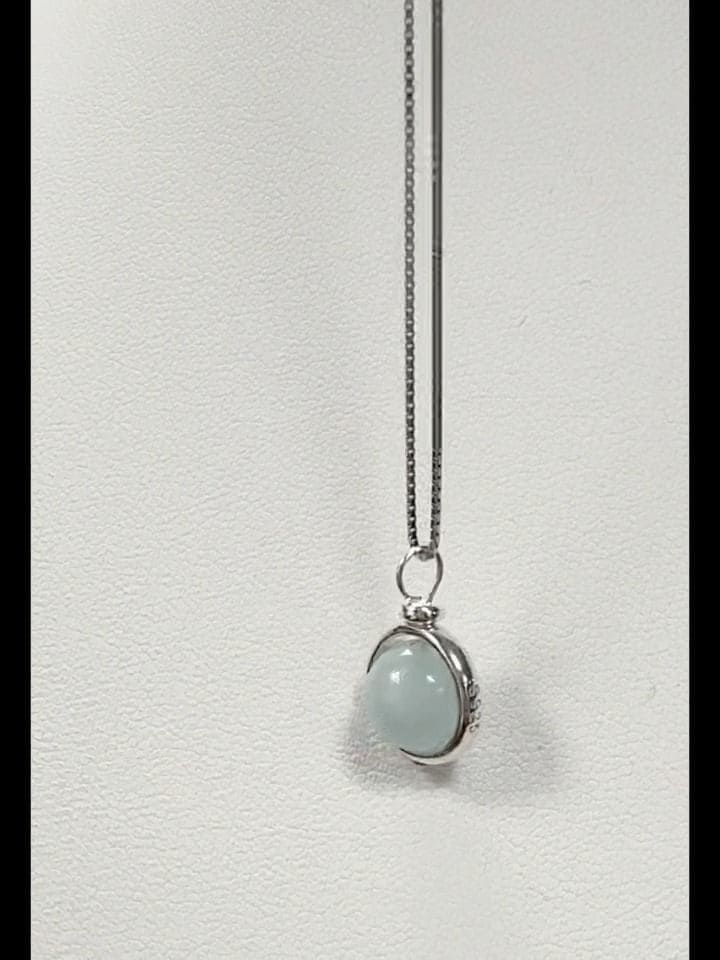 925 Silver Necklace with 10mm A+ Aquamarine Ball Pendant