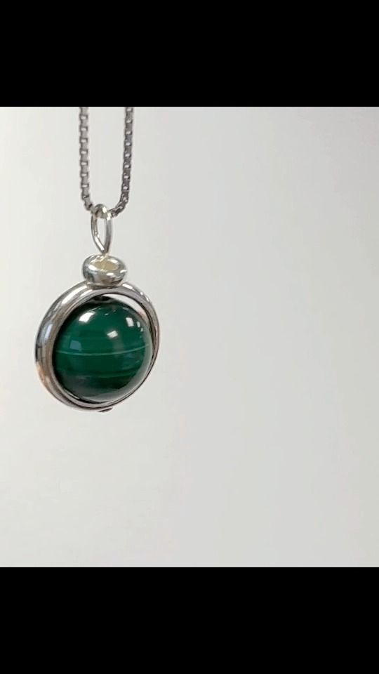 925 Silver Necklace with Malachite Ball Pendant AA 10mm