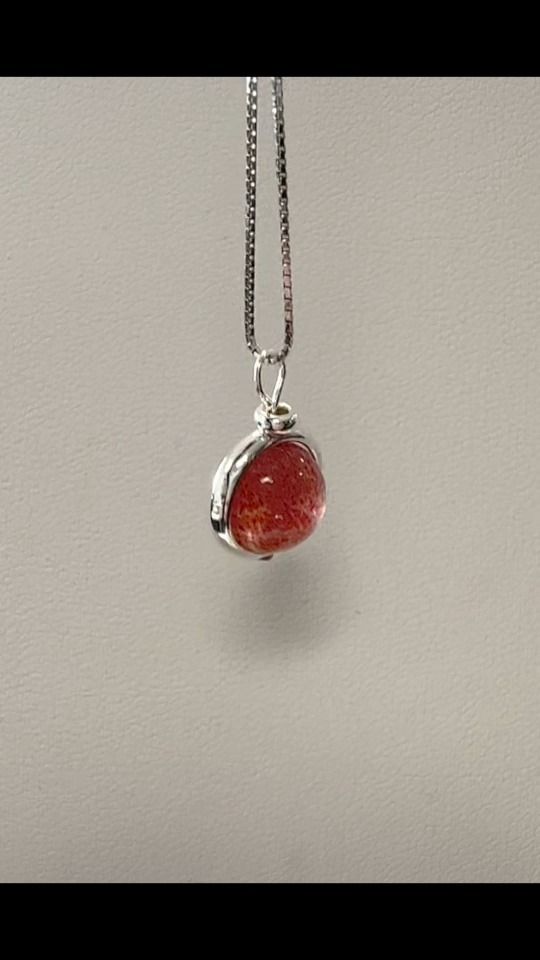 925 Silver Necklace with Hematoid Strawberry Quartz Ball Pendant A 10mm