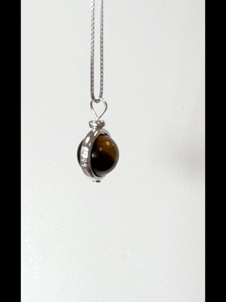 925 Silver Necklace with AA 10mm Tiger Eye Ball Pendant