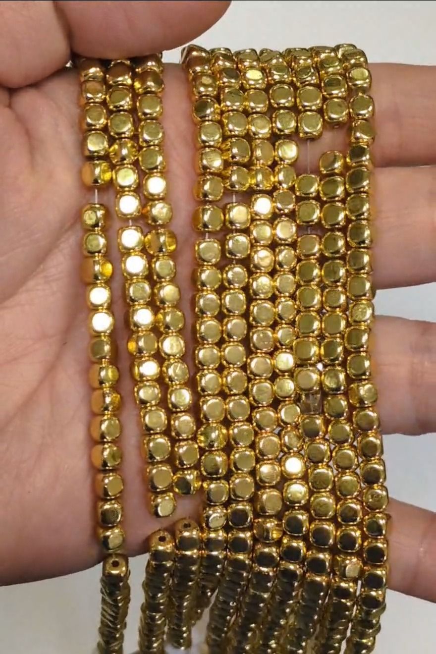 Rounded Square Spacer Beads in Golden Hematite – 4 mm