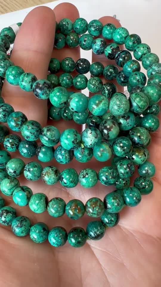 Bracelet Amblygonite Chrysocolla AAA pearls 6mm