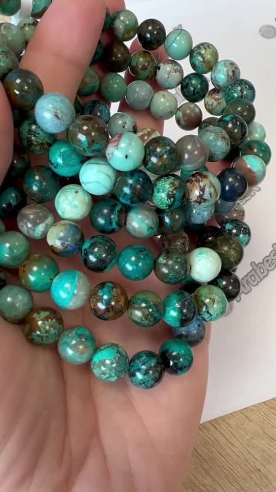 Bracelet Amblygonite Chrysocolla AA beads 8mm