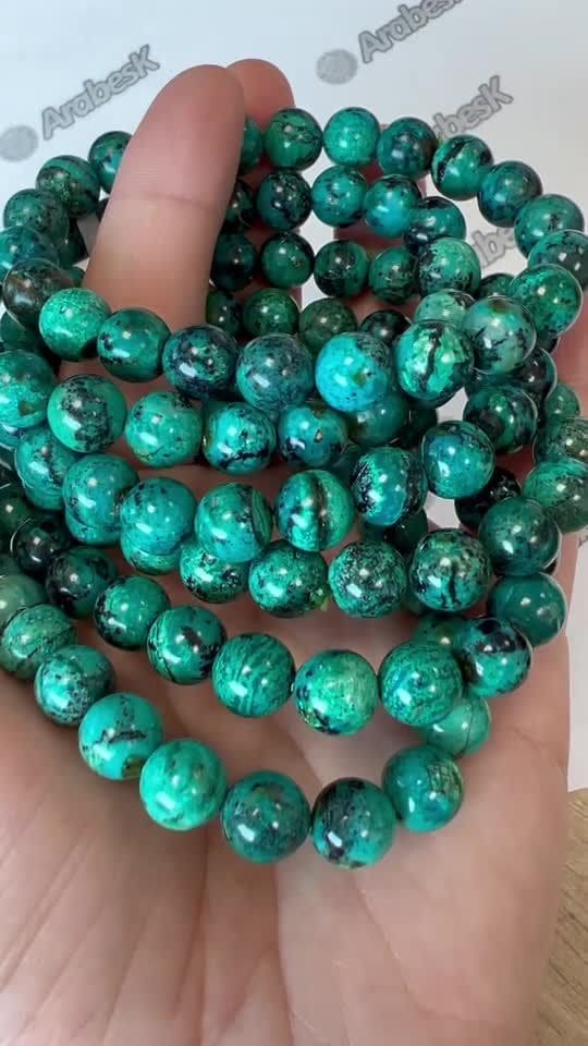 Bracelet Amblygonite Chrysocolla AAA pearls 8mm