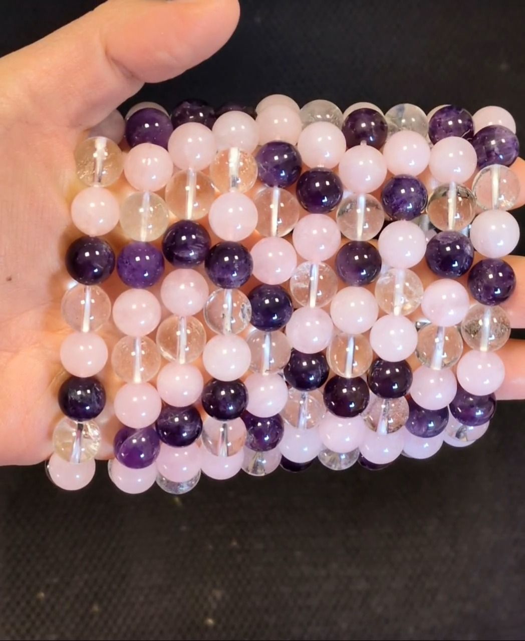 Bracelet Amethyst, Rock Crystal, Rose Quartz A beads 10mm