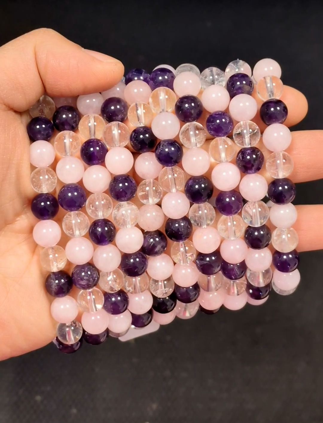 8mm pearls Rock crystal & Amethyst & Rose quartz A