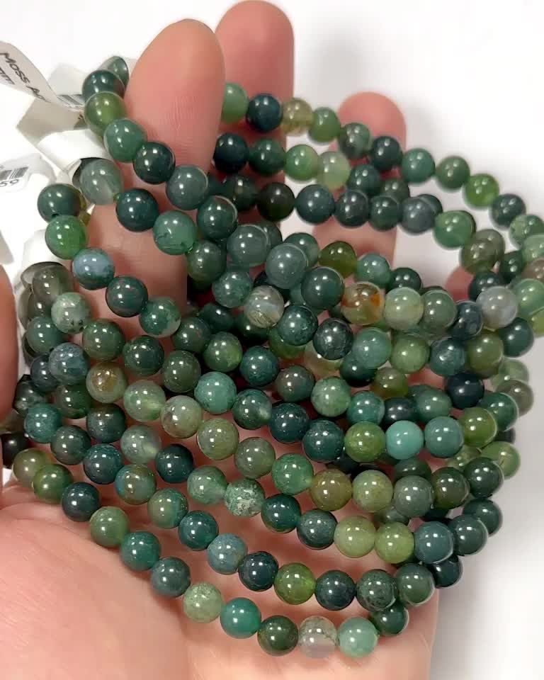 Moss Agate bracelace 6mm pearls
