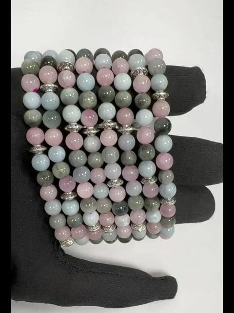Aquamarine Rose Quartz Falcon's eye & Charms A 6mm pearls bracelacet