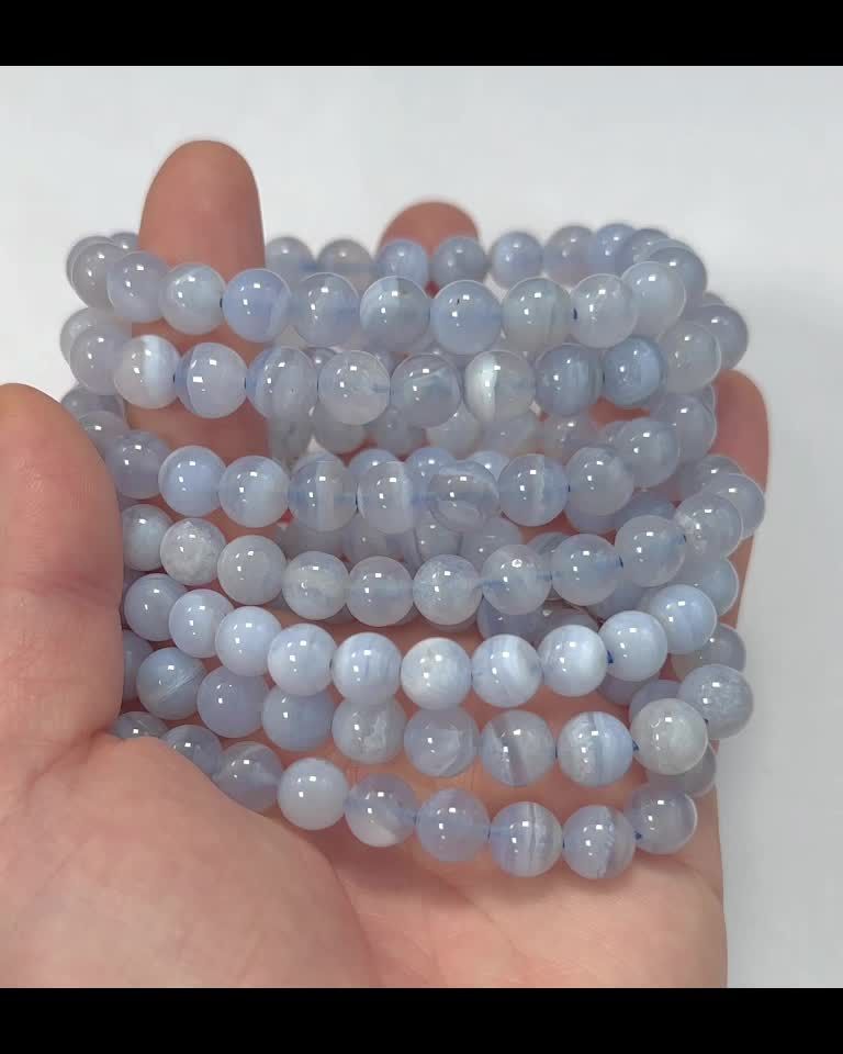 Bracelet Blue Calcedony Ribboned AA beads 8mm