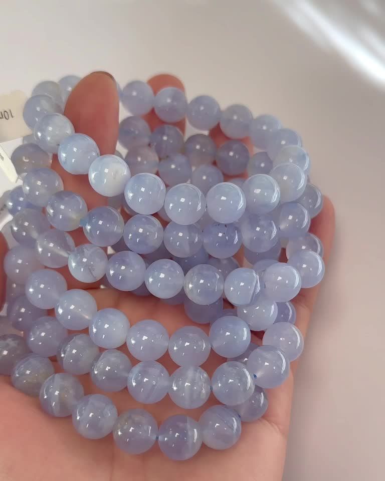 Blue chalcedony AA 10mm pearls bracelet