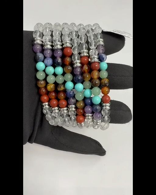 7 chakras Rock crystal A 6mm pearls bracelet