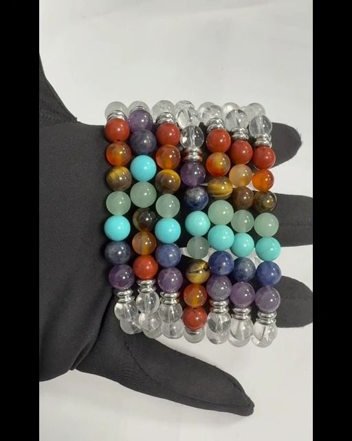 7 chakras Rock crystal A 8mm pearls bracelet