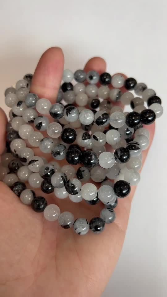 Tourmaline Rock Crystal A 8mm pearls bracelet