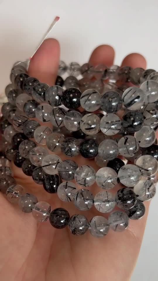 Bracelet Rock crystal Tourmaline AA beads 7-8mm