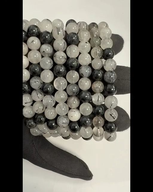 Bracelet Rock crystal Tourmaline AA beads 8-9mm