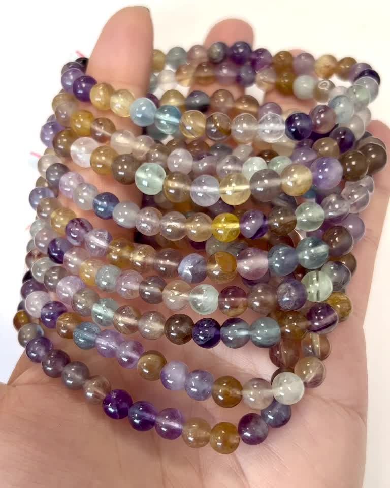 Multicolor Fluorite 6mm AA pearls bracelace