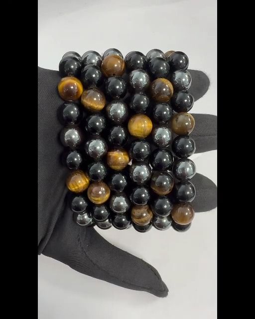Hematite Tiger Eye Black Obsidian Bracelet 10mm beads