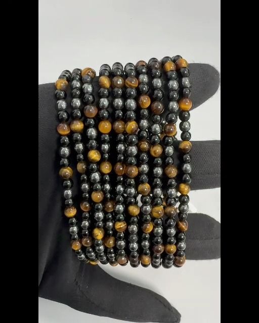 Hematite Tiger Eye Black Obsidian Bracelet 4mm beads