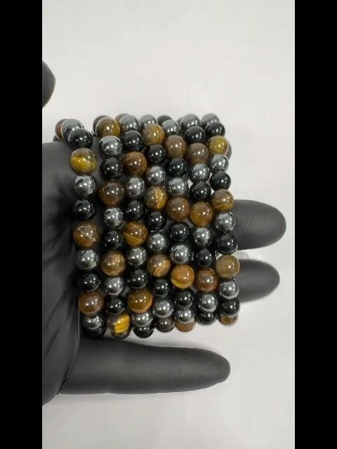 8mm pearls Hematite Tiger Eye Black Obsidian bracelet