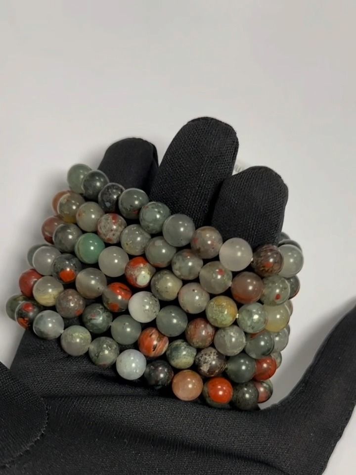 Bloodstone heliotrope jasper bracelet beads 8-9mm