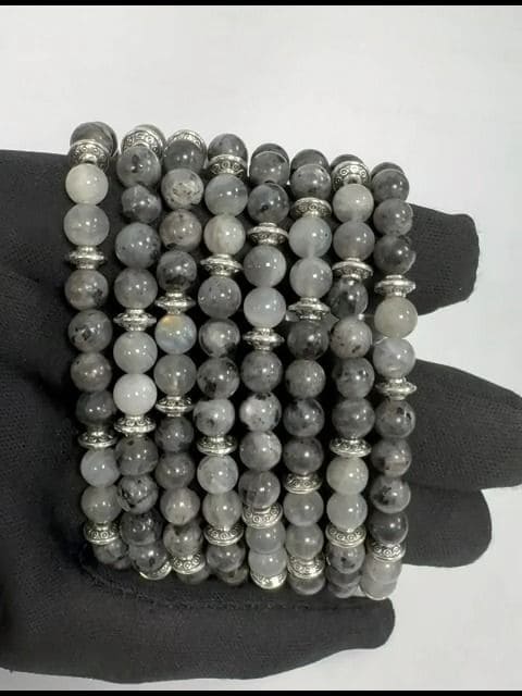 Labradorite, Larvikite & Charms A 6mm pearls bracelacet