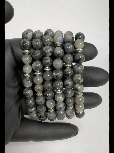 Labradorite, Larvikite &Charms A 8mm pearls bracelacet