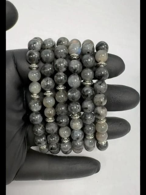Labradorite Larvikite &Charms A 8mm pearls bracelacet