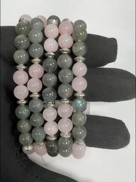 Labradorite Rose Quartz & Charms A 8mm pearls bracelacet