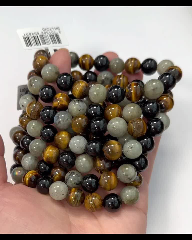 10mm pearls Labradorite, Onyx & Tiger eye bracelet