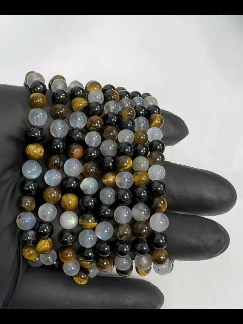 Labradorite bracelet, Tiger eye, Tourmaline A beads 6mm