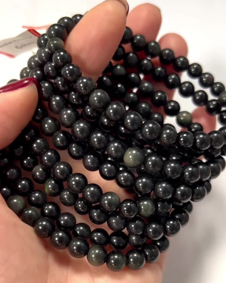 Obsidian Rainbow A pearls bracelet 6mm