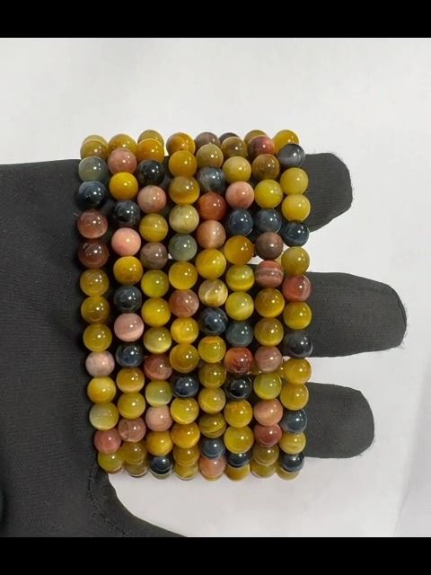 Multicolor  tiger eye 6mm A pearls bracelet