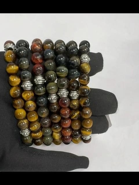 Multi Tiger eye A & Charms 8mm pearls bracelet