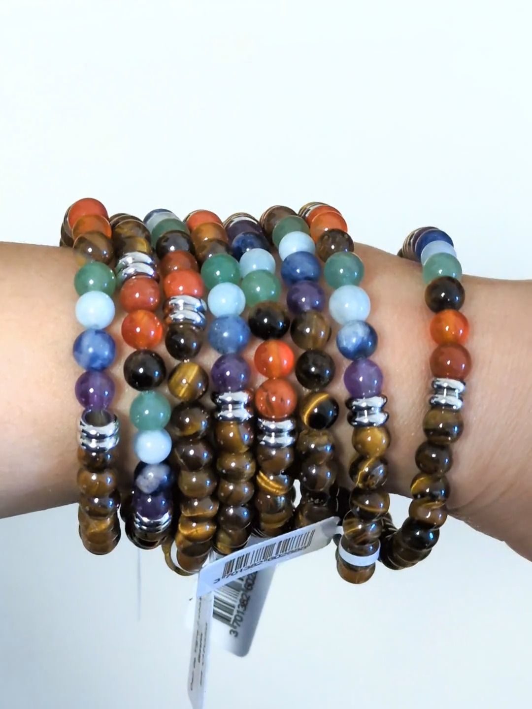 7 chakras Tiger's eye A 6mm pearls bracelet