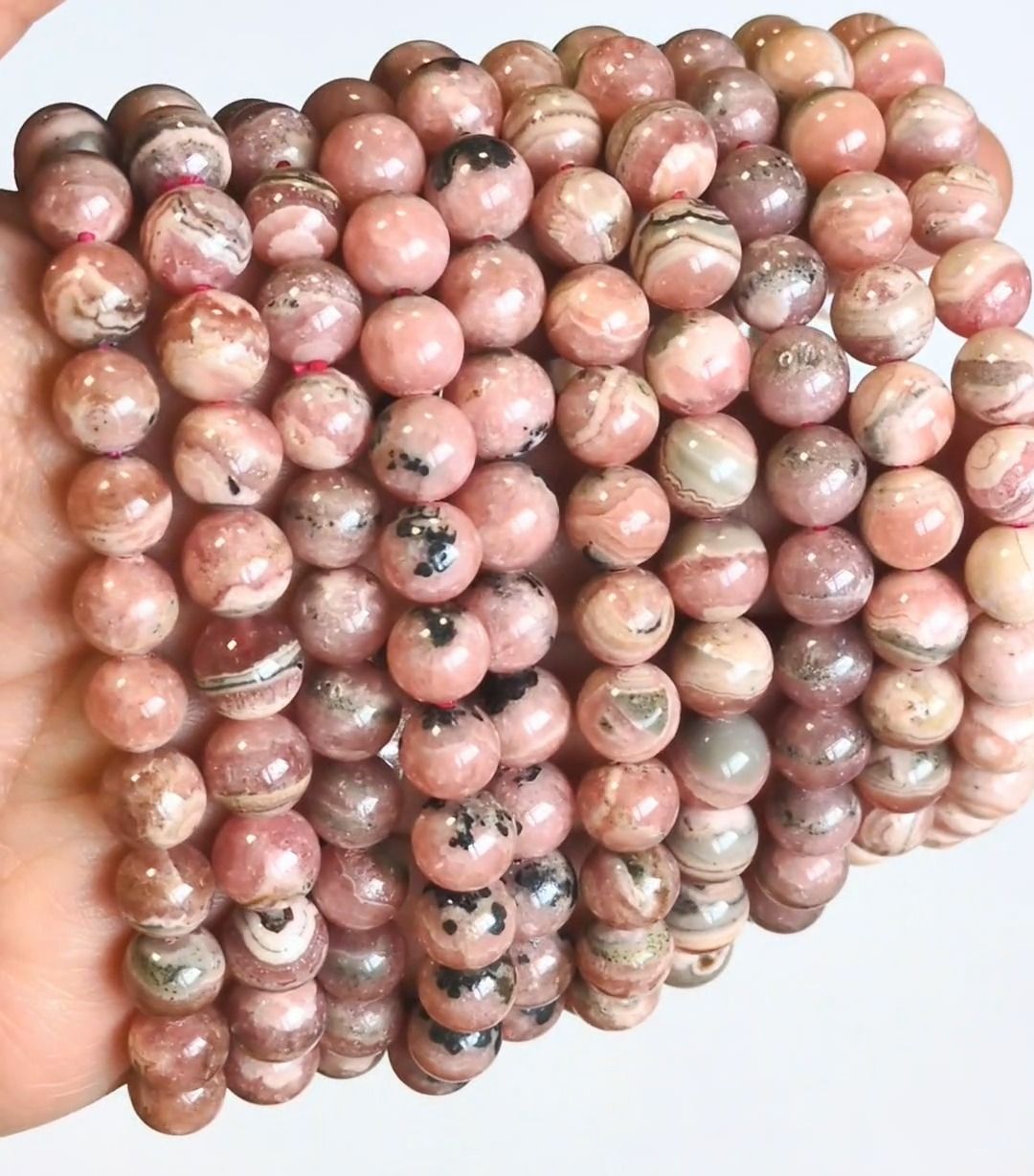 Argentinian Rhodochrosite bracelet AA beads 7.5-8.5mm