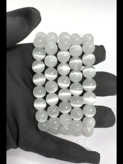 Selenite Cat's Eye Bracelet AA beads 10mm