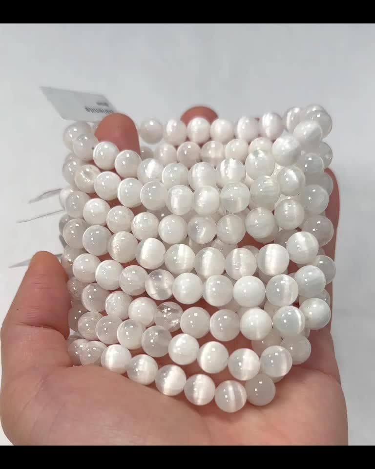 Selenite Cat's Eye AA Bracelet with 8mm beads