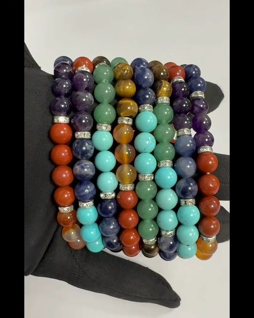 7 chakras & Strass bracelet 8mm pearls