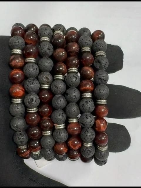 Bull's eye Lava Stone & Charms A 8mm pearls bracelacet