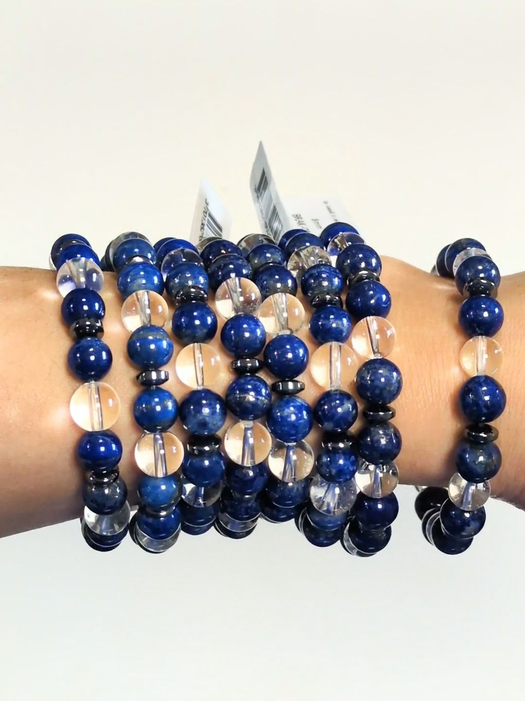 Rock Crystal Bracelet, Lapis-Lazuli beads 8 mm