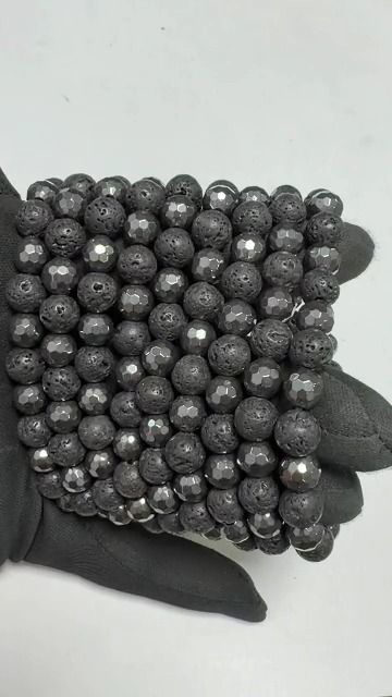 Faceted Hematite & Lava Stone Bracelet A 8mm Beads