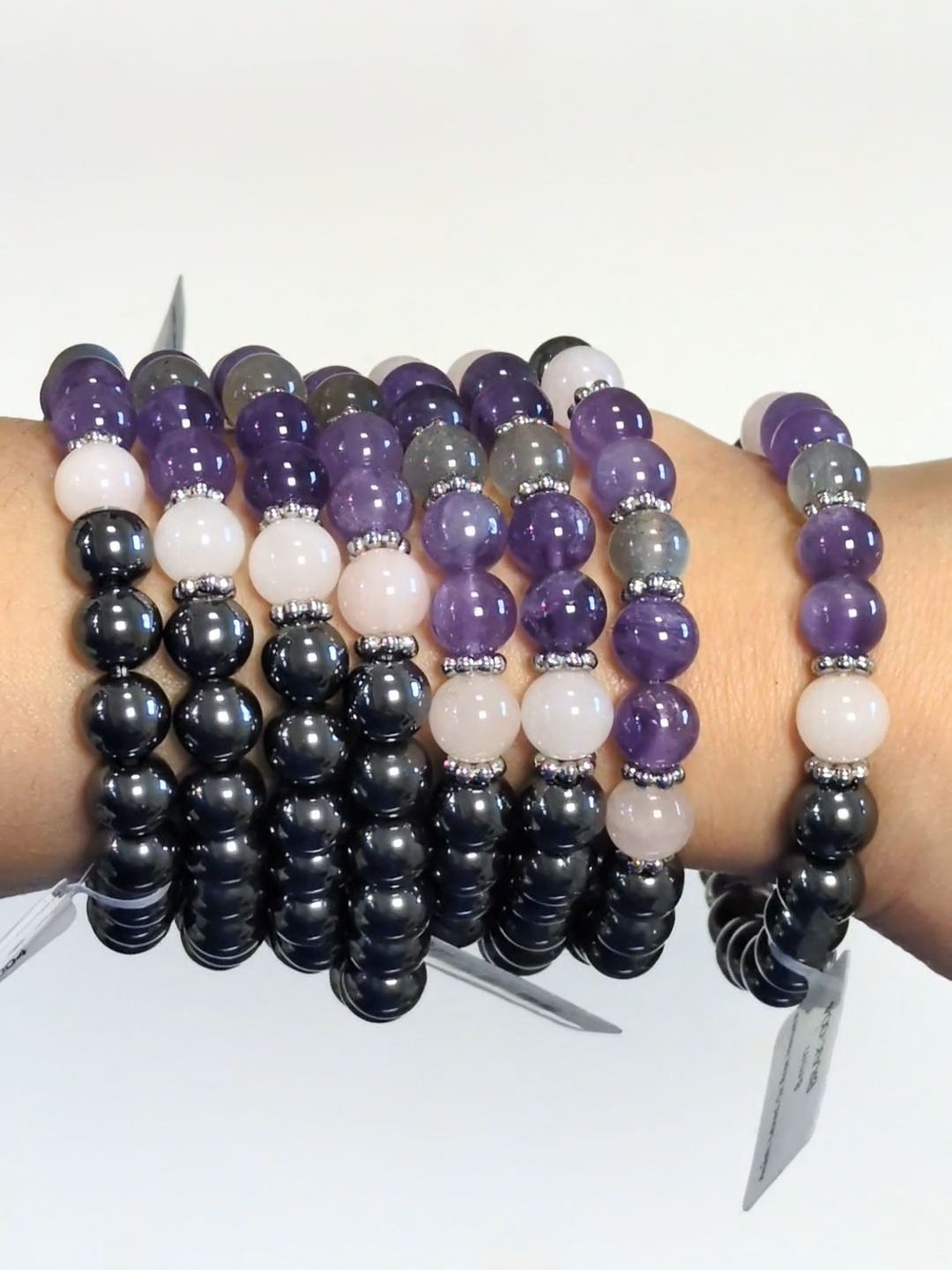 Hematite, Amethyst, Rose Quartz, Labradorite bracelet with 8mm beads
