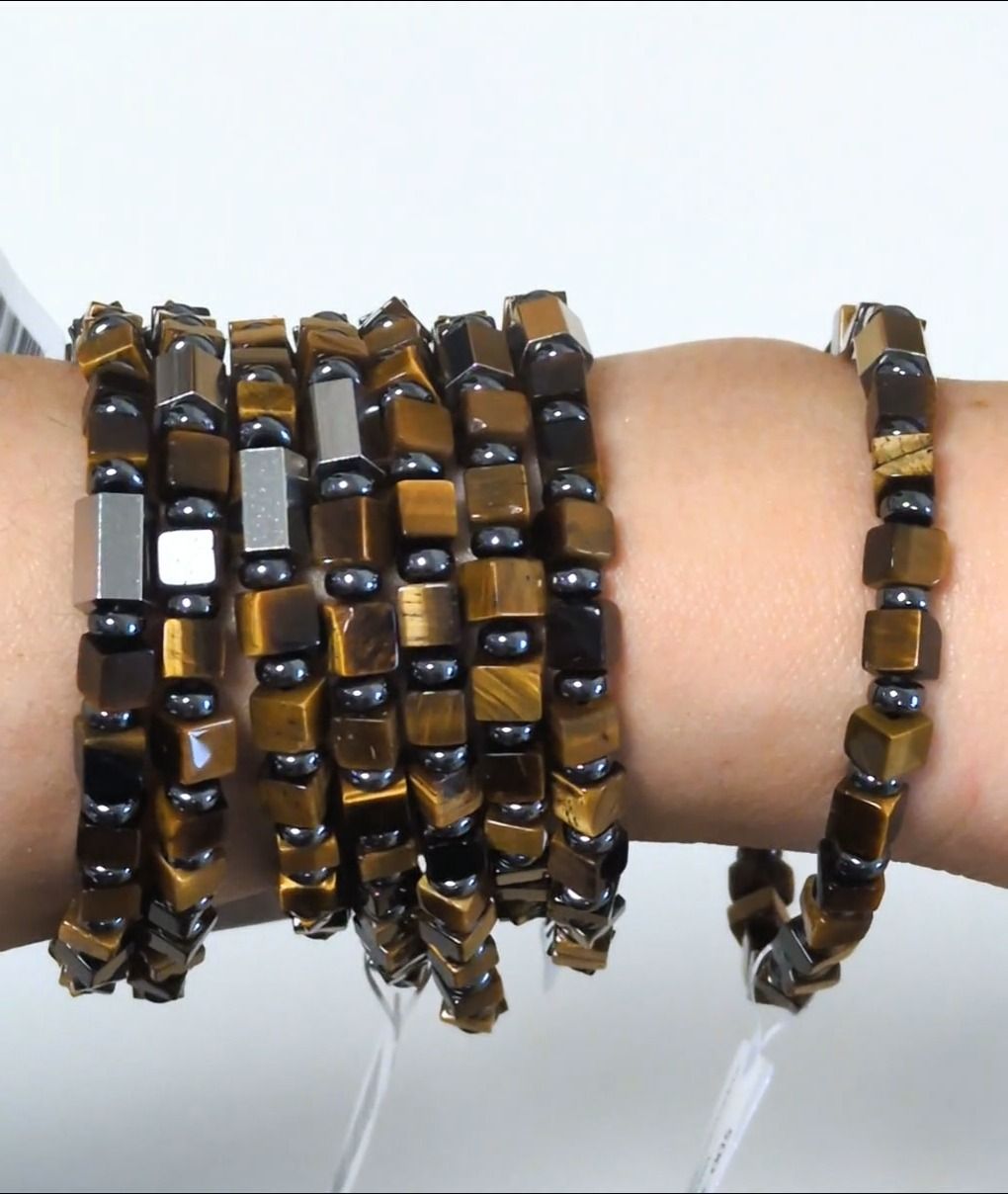 Tiger's Eye Bracelet, Hematite Beads 4mm – Stainless Steel