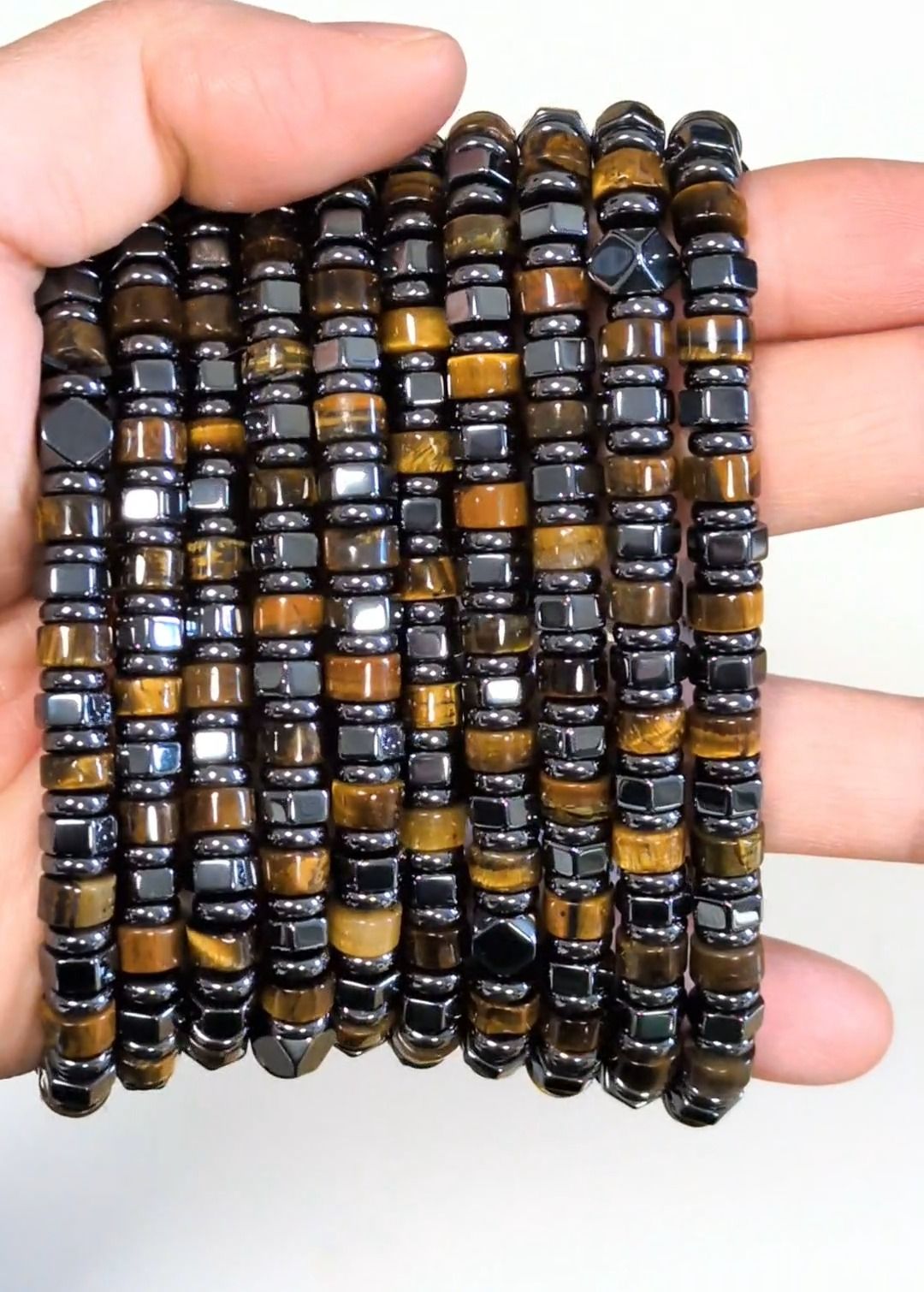 Tiger's Eye Bracelet, Hematite beads 6 x 3 mm